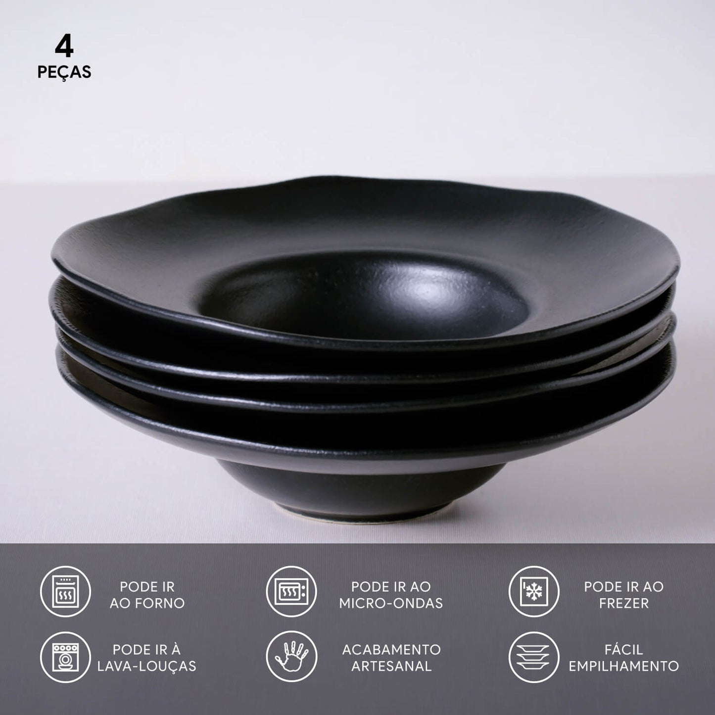 ORGANIC DEEP RIM STONEWARE Ø28x6.5CM 450ML BLACK MATTE