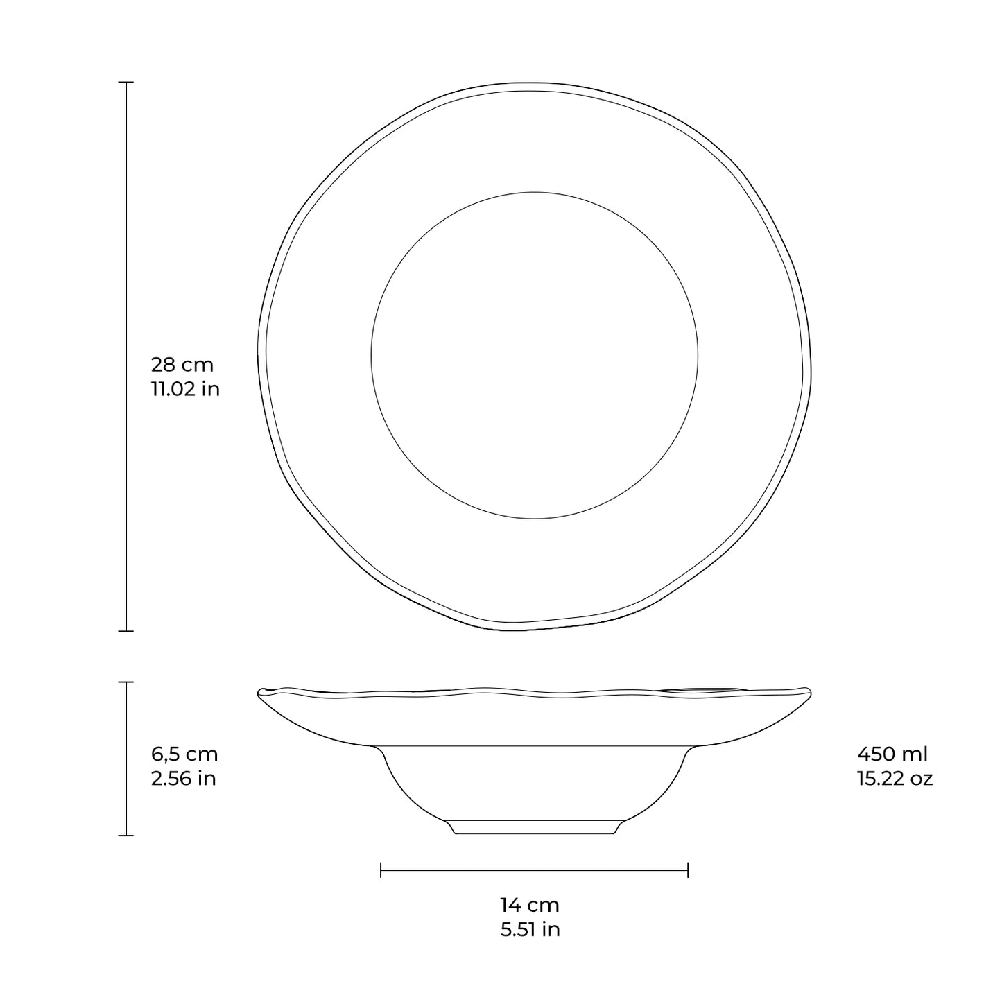 ORGANIC DEEP RIM STONEWARE Ø28x6.5CM 450ML BLACK MATTE
