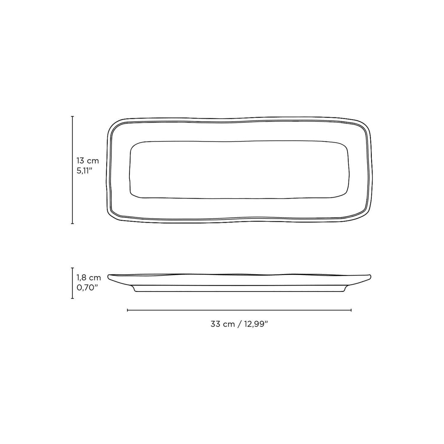 ORGANIC RECTANGULAR PLATTER STONEWARE 33x13CM BLACK MATTE