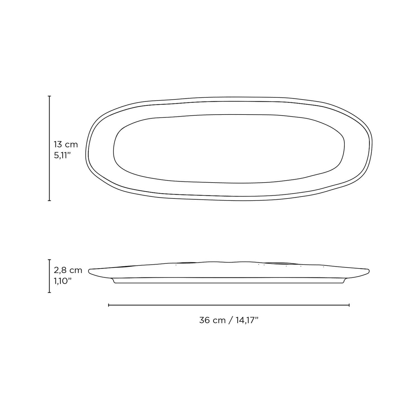 ORGANIC SHALLOW OVAL PLATTER STONEWARE 36x13CM BLACK MATTE