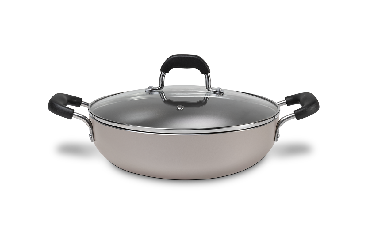 Brinox Saffron Line - Aluminum - Wok Ø28Cm 4,10L W/Lid And Handles Champagne